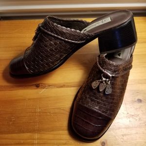 Brighton Franki Brown Leather Woven Mule Slide